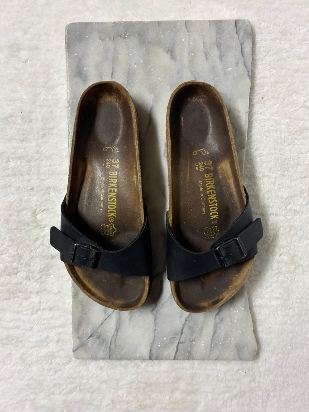 Birkenstock Madrid Sandals Size 37 6.5 Black Leather Strap Regular Width